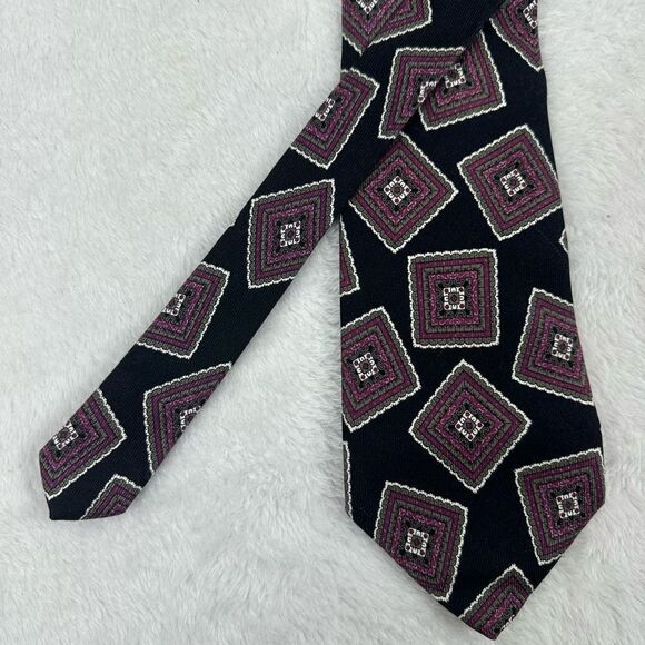 Nordstrom Necktie Square Paisley Mandala Print Black Purple 100% Silk Italian - Picture 3 of 7